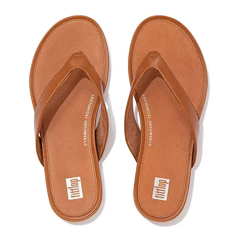 FitFlop Womens Gracie Leather Flip Flops Light Tan