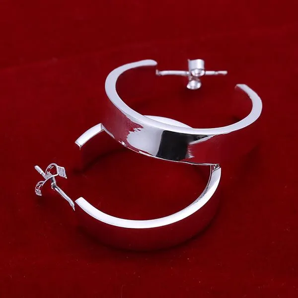 Flat Silver Hoop Stud Earrings