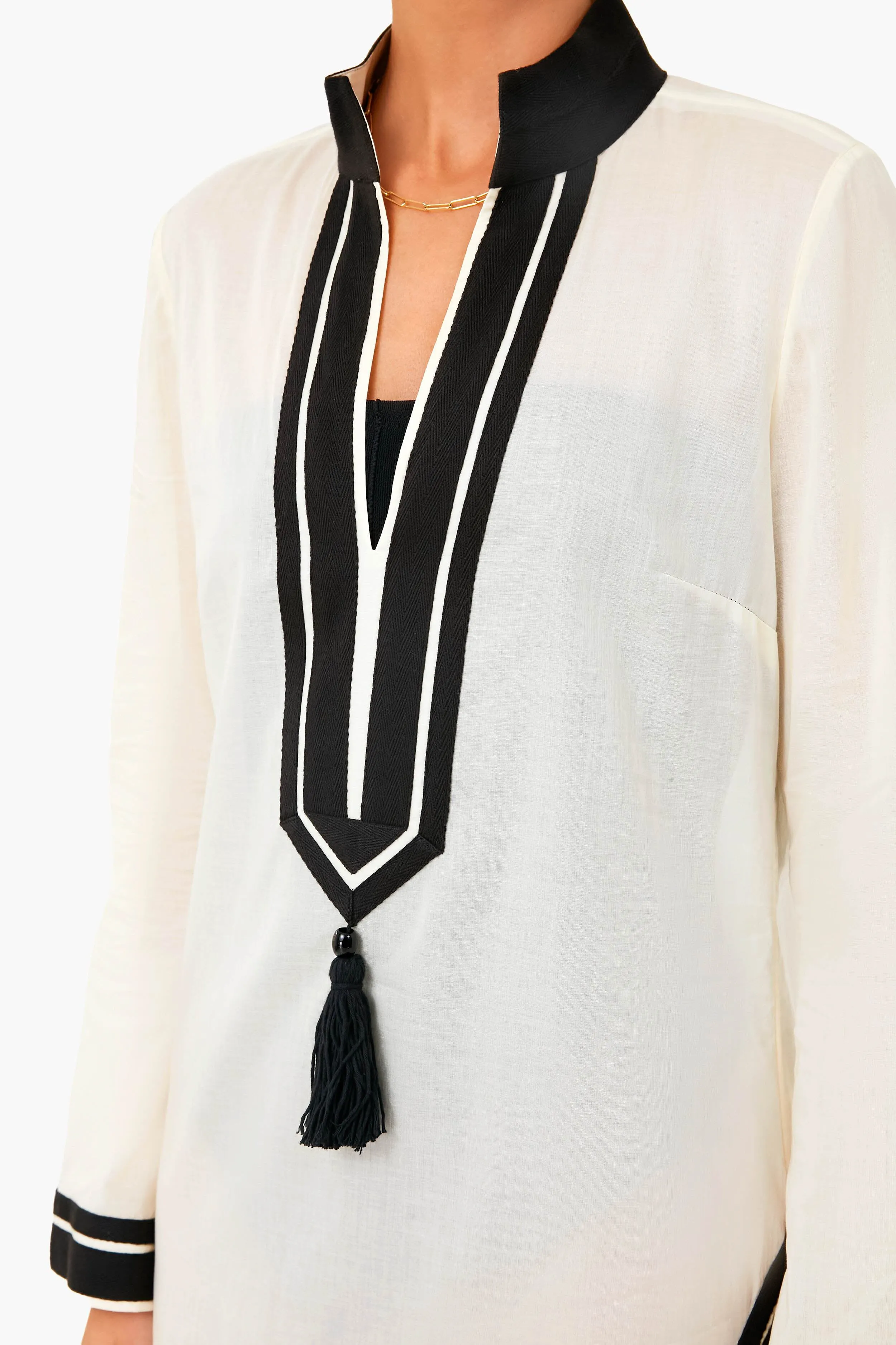 French Cream and Black Solid Tory Tunic