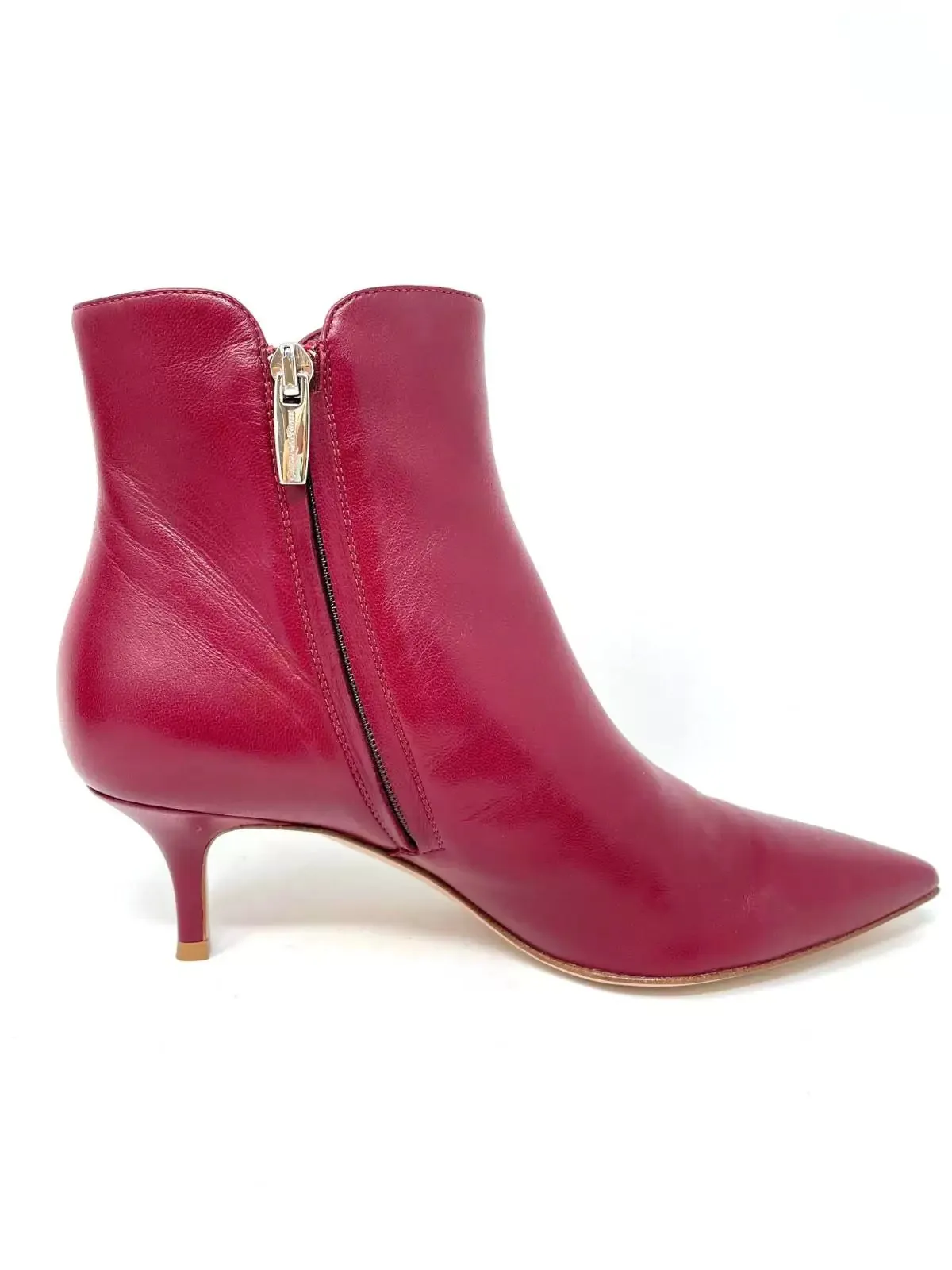 Gianvito Rossi Levy 55 Burgundy Nappa Syrah Mid Heel Ankle Booties 36