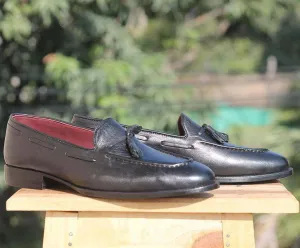 Handmade Black Leather Tussle Loafer