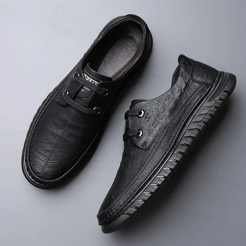 Hnzxzm Fashion sheos Men Casual Flat Shoes lace up Outdoor Soft Soled Travel Sneakers Leather Men Business office work Shoes Men