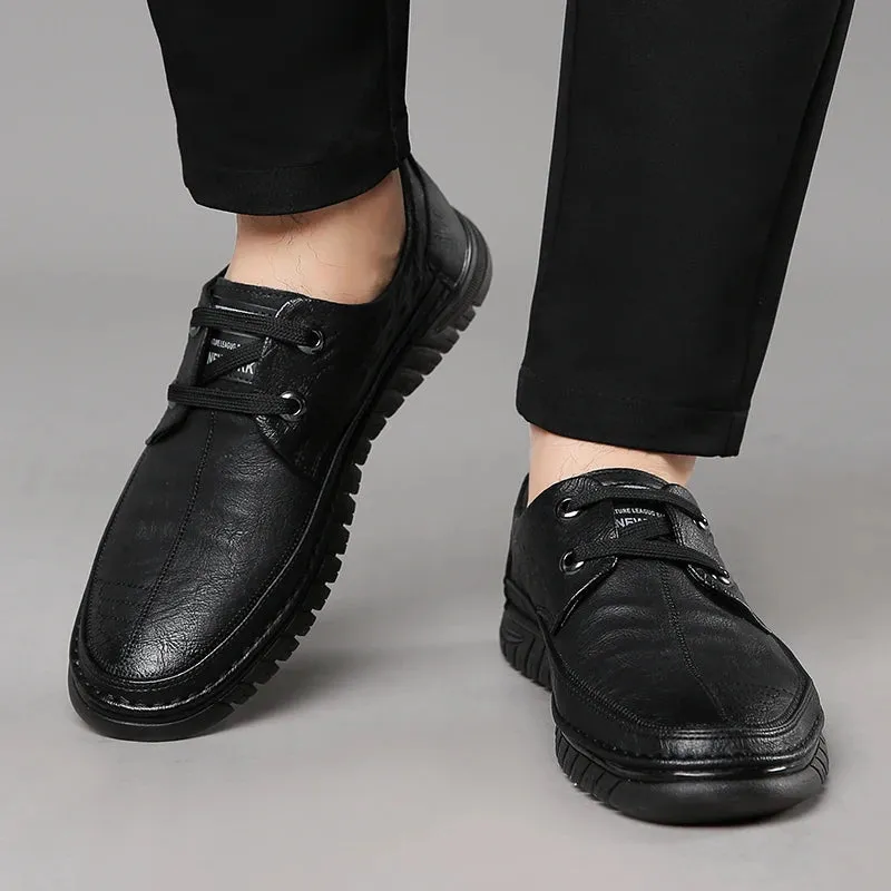 Hnzxzm Fashion sheos Men Casual Flat Shoes lace up Outdoor Soft Soled Travel Sneakers Leather Men Business office work Shoes Men