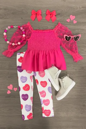 Hot Pink Candy Heart Legging Set