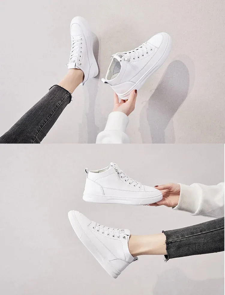 Joskaa 2024 New Platform Leather White Sneakers