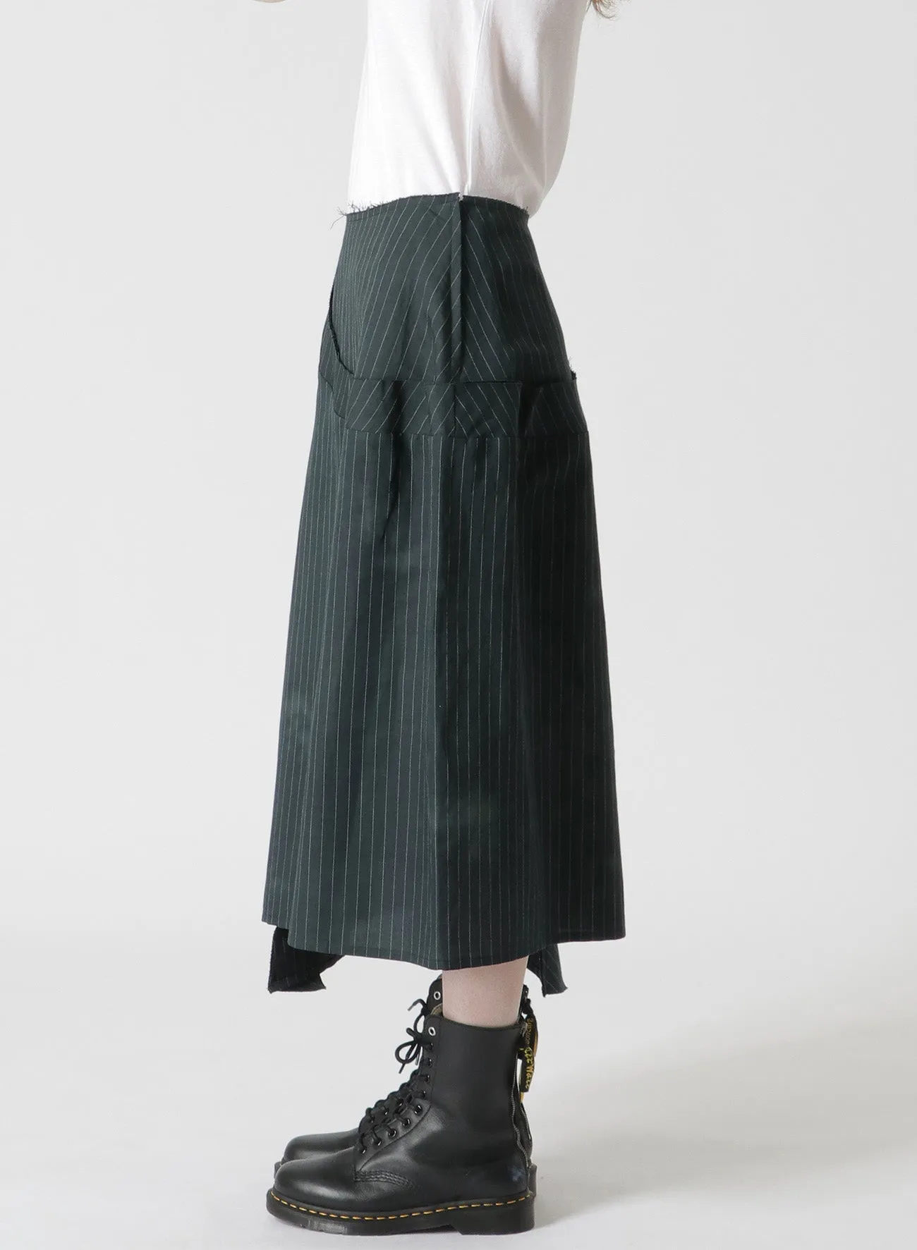 LINEN/COTTON PIN-STRIPED UNEVENLY DYED FLARED SKIRT