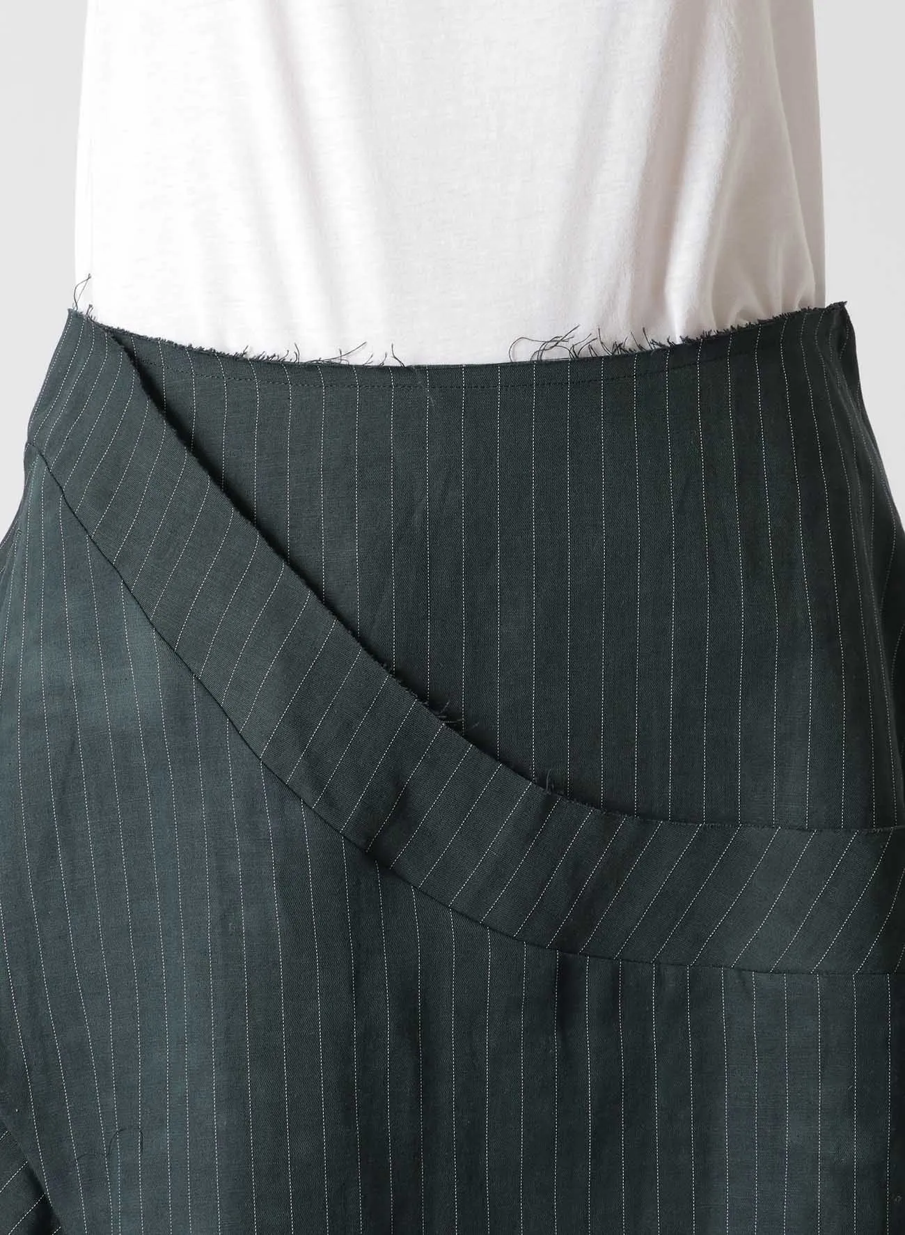 LINEN/COTTON PIN-STRIPED UNEVENLY DYED FLARED SKIRT