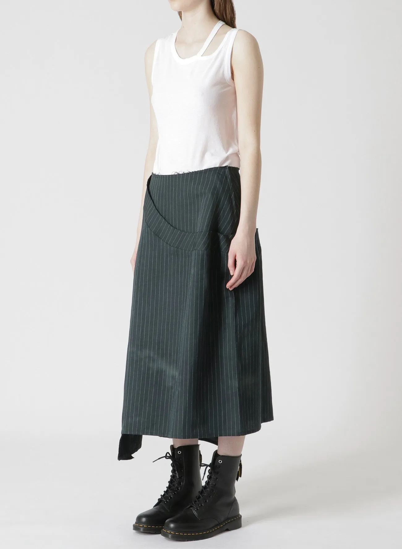 LINEN/COTTON PIN-STRIPED UNEVENLY DYED FLARED SKIRT