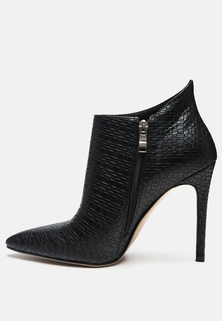 LOLITA Woven Texture Stiletto Boot in Black