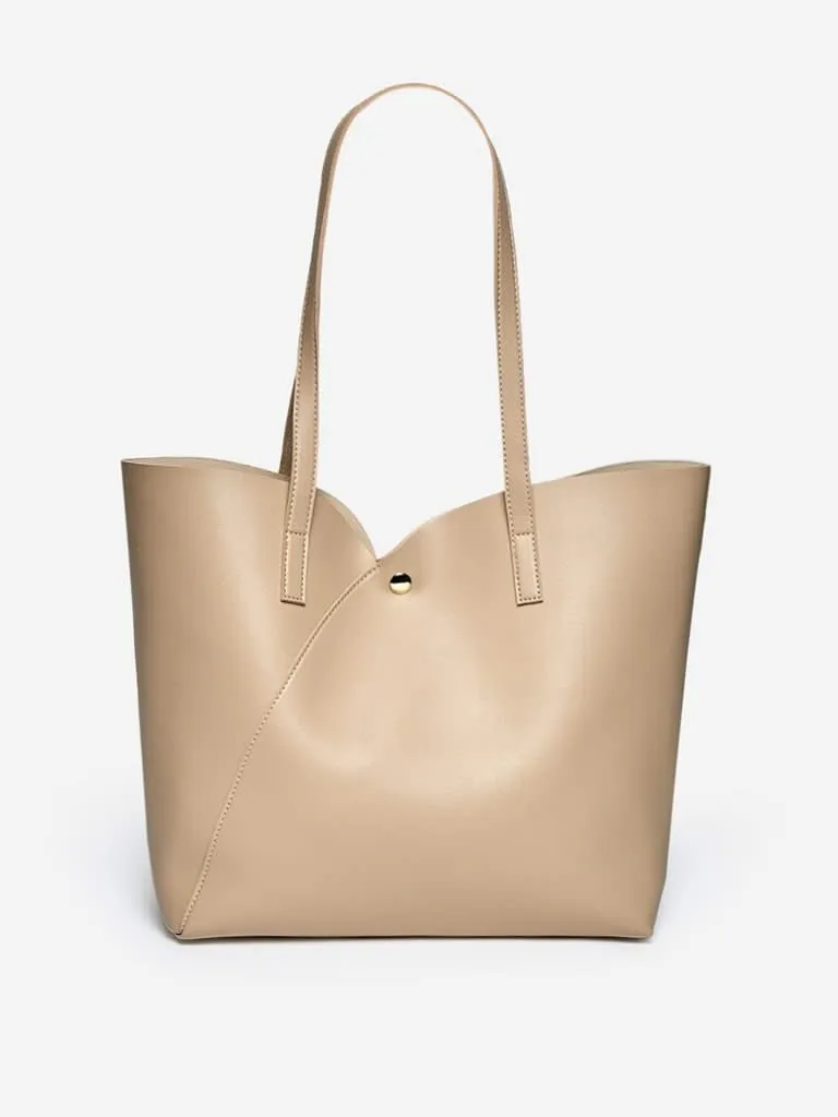 LOV Beige Sweetheart Cut Tote Bag