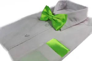 Mens Fluro Green Plain Bow Tie & Matching Pocket Square Set