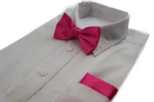 Mens Hot Pink Plain Bow Tie & Matching Pocket Square Set