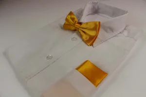 Mens Warm Yellow Plain Bow Tie & Matching Pocket Square Set