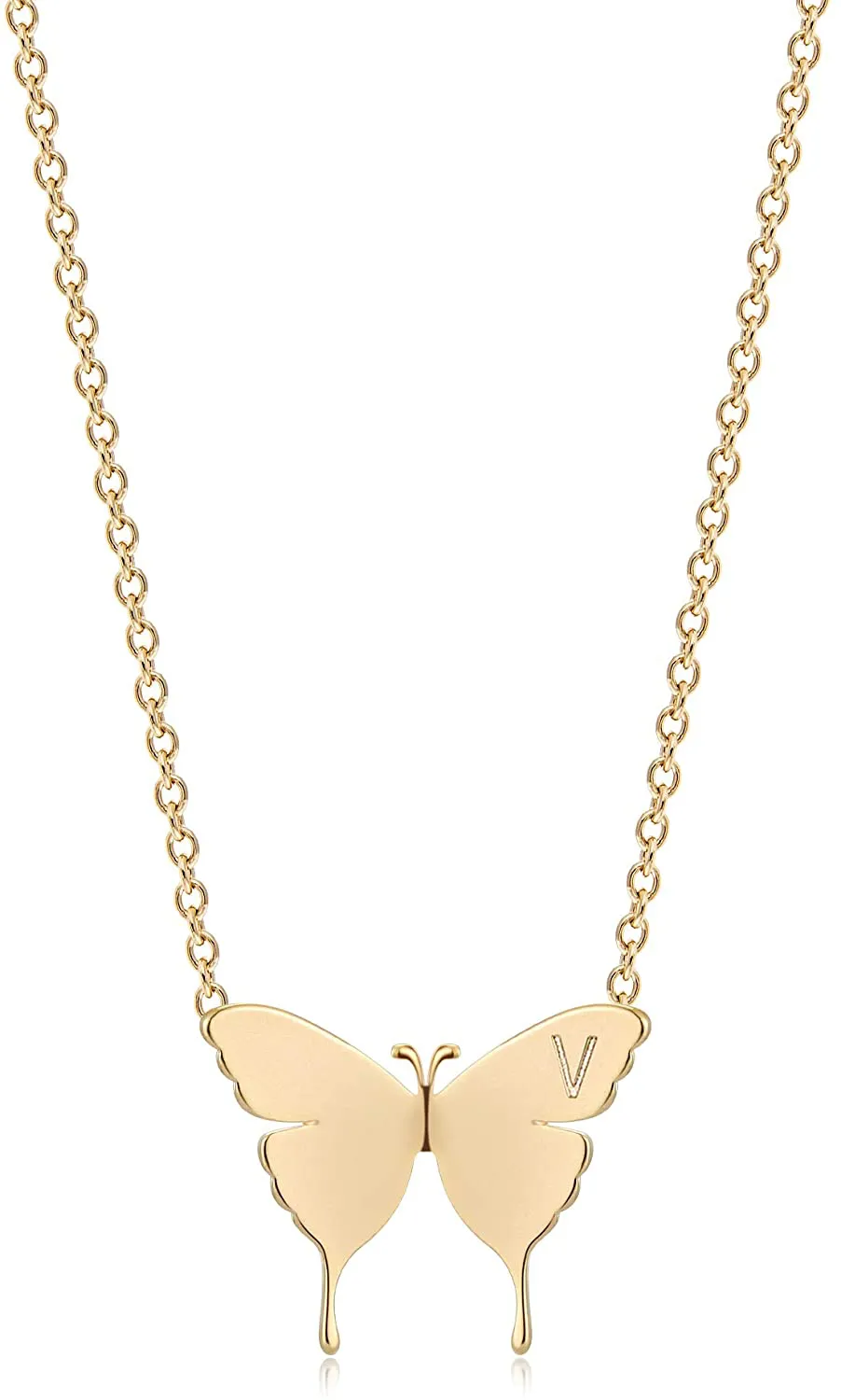 MEVECCO Gold Dainty Initial Necklace 18K Gold Plated Butterfly Pendant Name Necklaces Delicate Everyday Necklace for Women Minimalist Personalized Jewelry