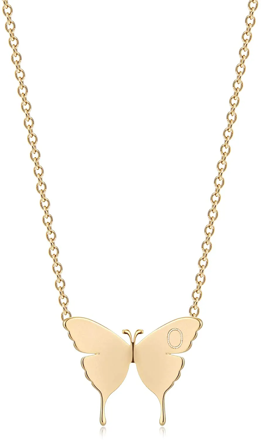 MEVECCO Gold Dainty Initial Necklace 18K Gold Plated Butterfly Pendant Name Necklaces Delicate Everyday Necklace for Women Minimalist Personalized Jewelry