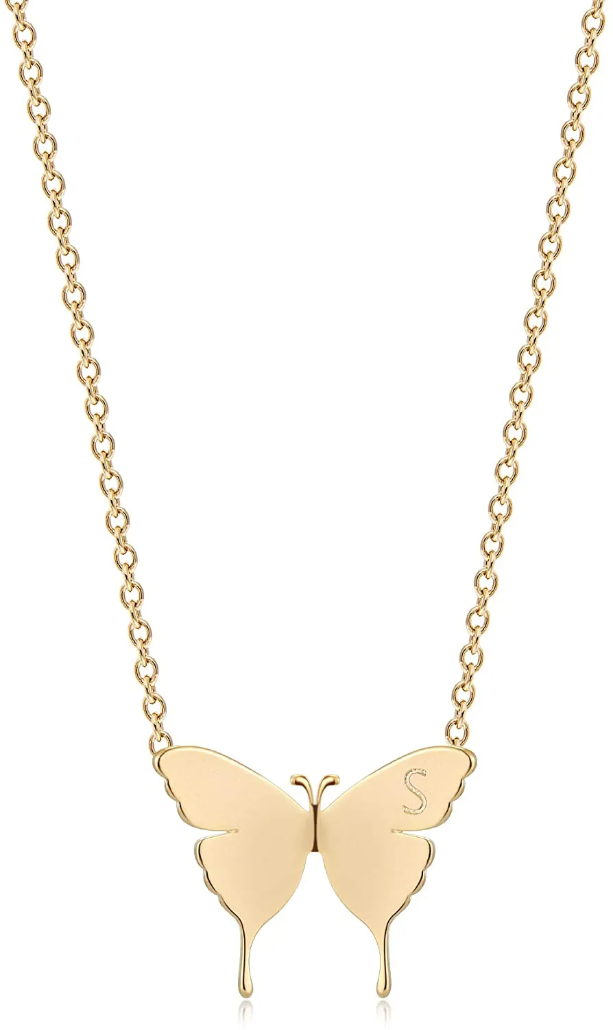 MEVECCO Gold Dainty Initial Necklace 18K Gold Plated Butterfly Pendant Name Necklaces Delicate Everyday Necklace for Women Minimalist Personalized Jewelry