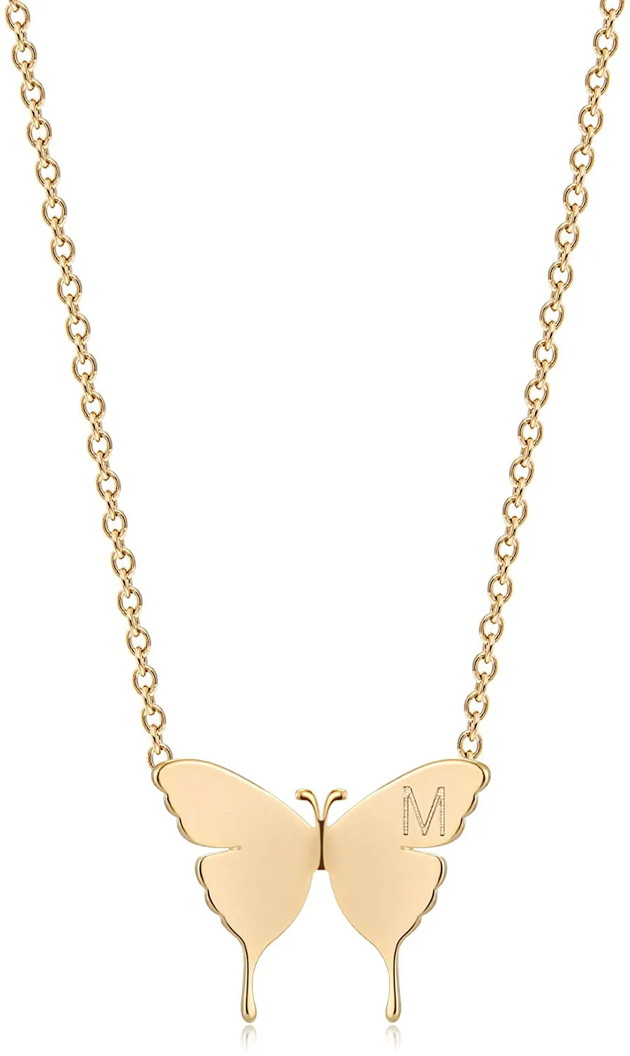 MEVECCO Gold Dainty Initial Necklace 18K Gold Plated Butterfly Pendant Name Necklaces Delicate Everyday Necklace for Women Minimalist Personalized Jewelry