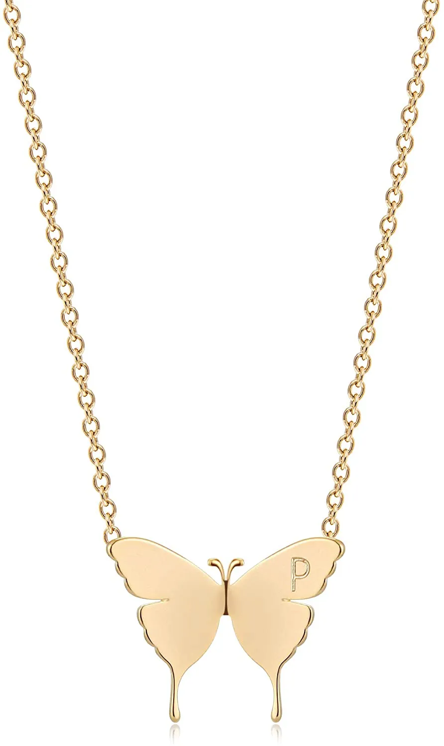 MEVECCO Gold Dainty Initial Necklace 18K Gold Plated Butterfly Pendant Name Necklaces Delicate Everyday Necklace for Women Minimalist Personalized Jewelry