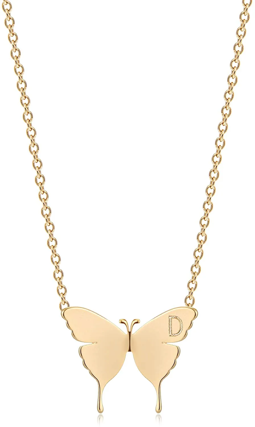 MEVECCO Gold Dainty Initial Necklace 18K Gold Plated Butterfly Pendant Name Necklaces Delicate Everyday Necklace for Women Minimalist Personalized Jewelry