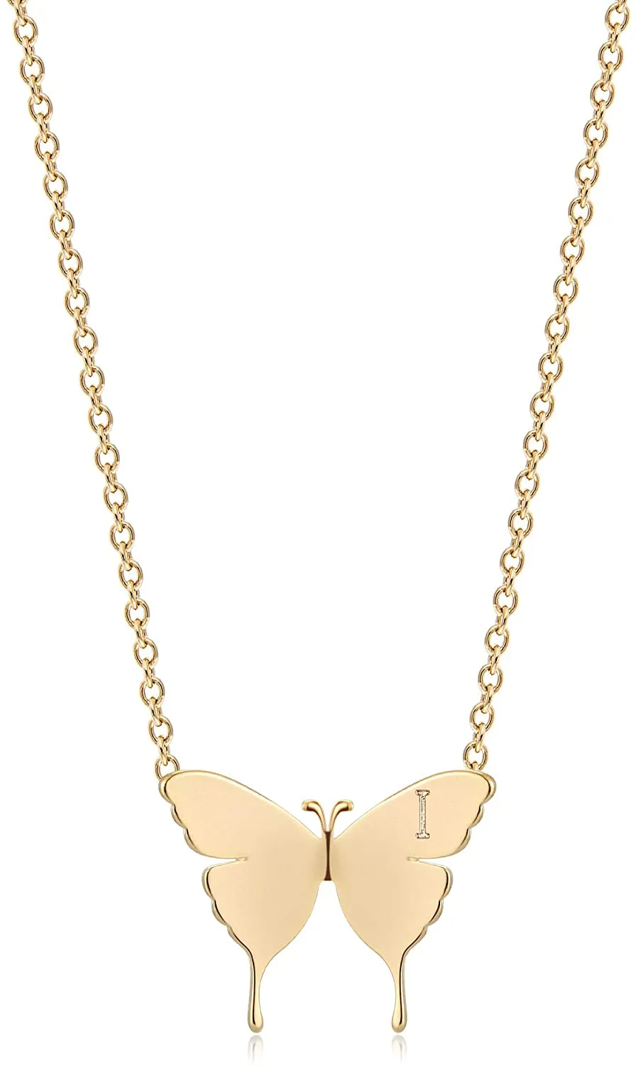 MEVECCO Gold Dainty Initial Necklace 18K Gold Plated Butterfly Pendant Name Necklaces Delicate Everyday Necklace for Women Minimalist Personalized Jewelry