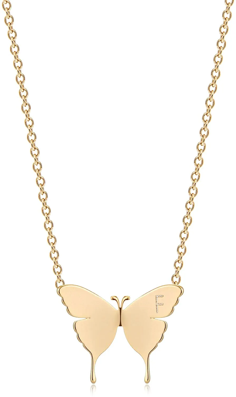 MEVECCO Gold Dainty Initial Necklace 18K Gold Plated Butterfly Pendant Name Necklaces Delicate Everyday Necklace for Women Minimalist Personalized Jewelry