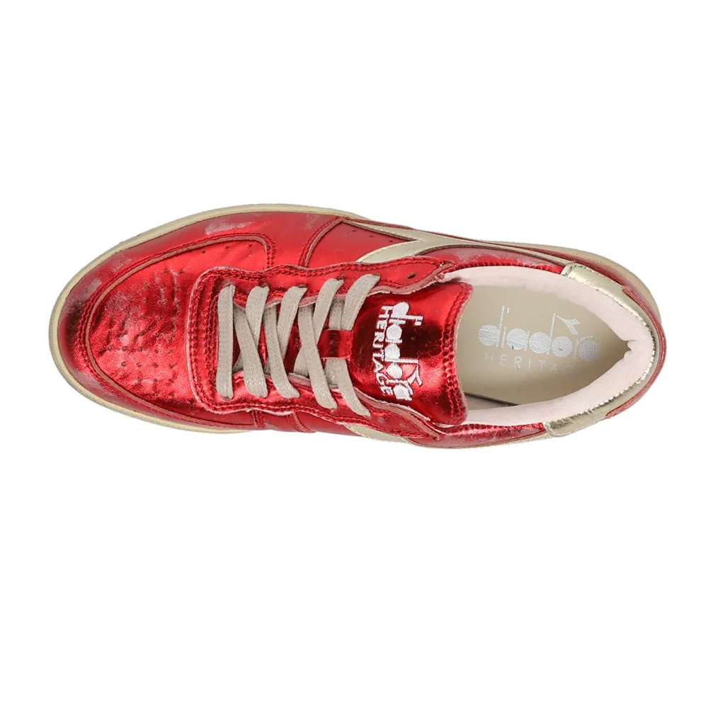 Mi Basket Low Metallic Used Lace Up Sneakers