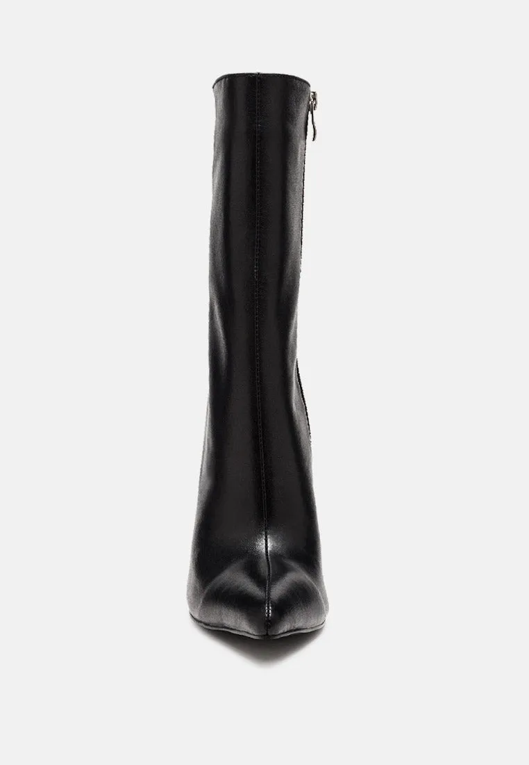 NAGINI Over Ankle Pointed Toe High Heeled Boot in Black