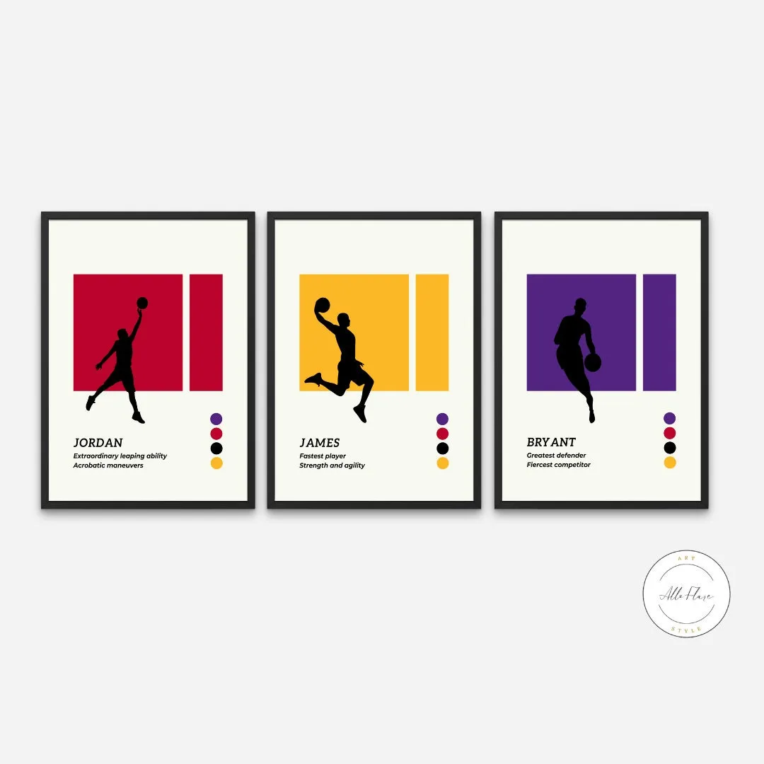 Nba Goats Minimalist Basketball Posters Set Of 3 INSTANT DOWNLOAD Art Prints, Jordan Bryant James Poster, Nba Fans, Sports Wall Art, Basketball Gifts For Men