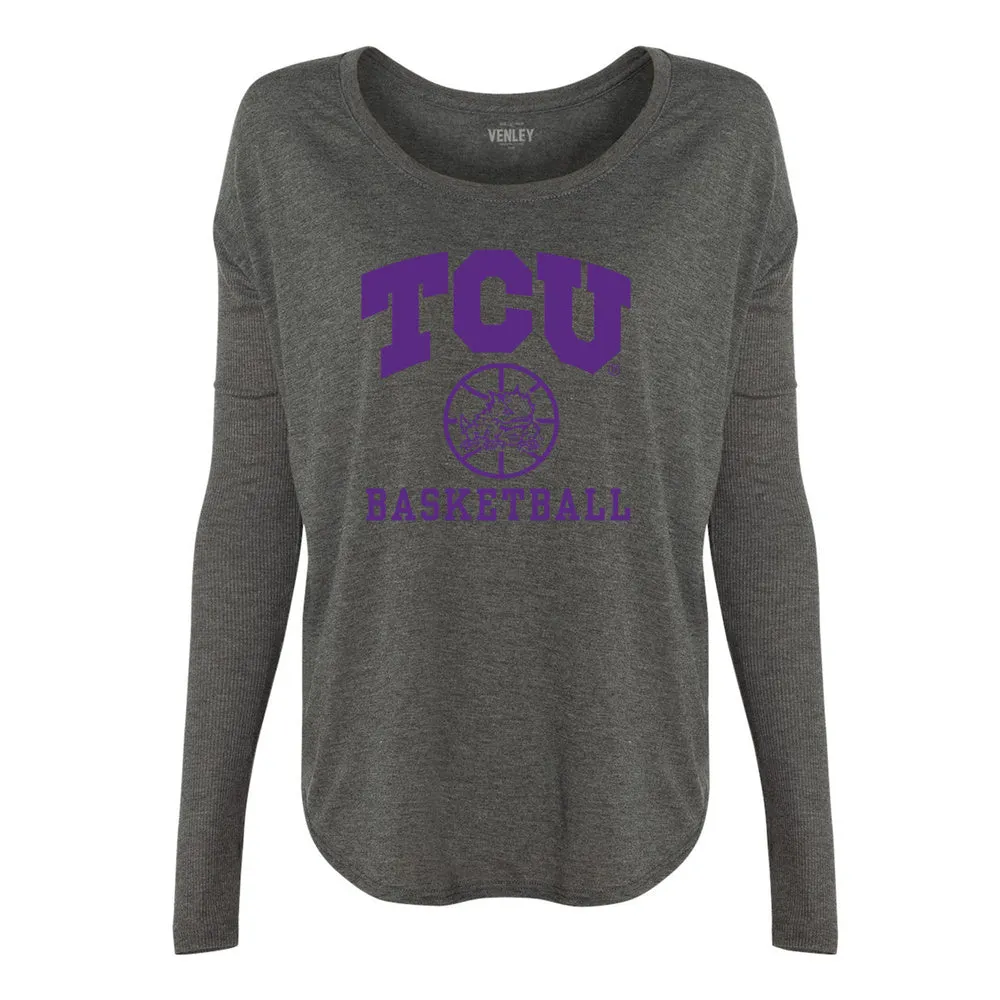 Official TCU Horned Frogs Basketball T1TCUB01 Women's 2x1 Flowy Long Sleeve Tee