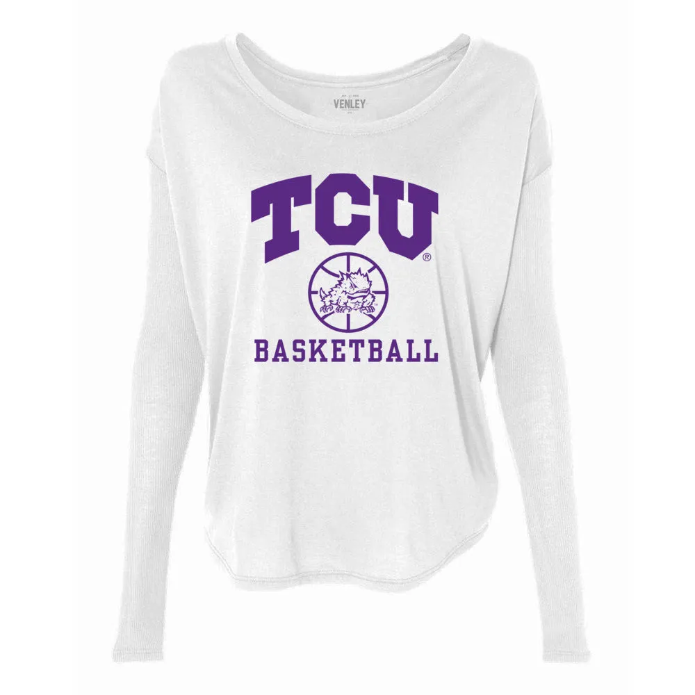 Official TCU Horned Frogs Basketball T1TCUB01 Women's 2x1 Flowy Long Sleeve Tee