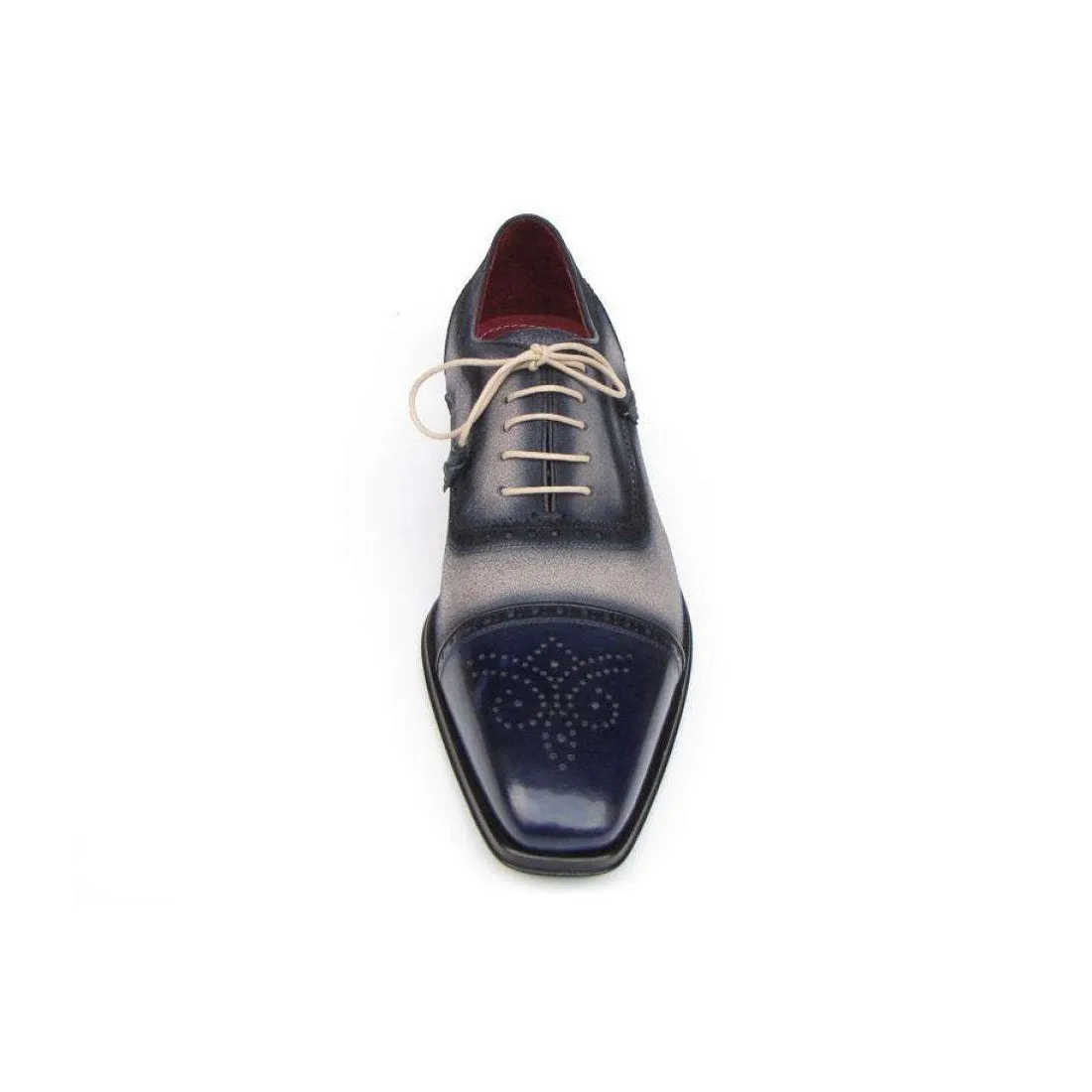 Paul Parkman Handmade Designer Shoes Men's Handmade Designer Shoes Captoe Navy Beige Oxfords (PM5223)