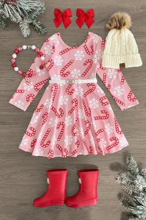 Pink Snowflake Candy Cane Dress