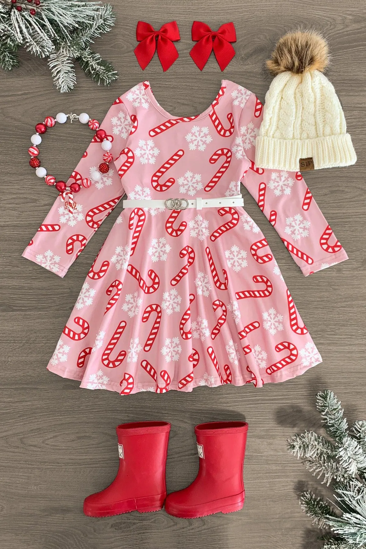 Pink Snowflake Candy Cane Dress