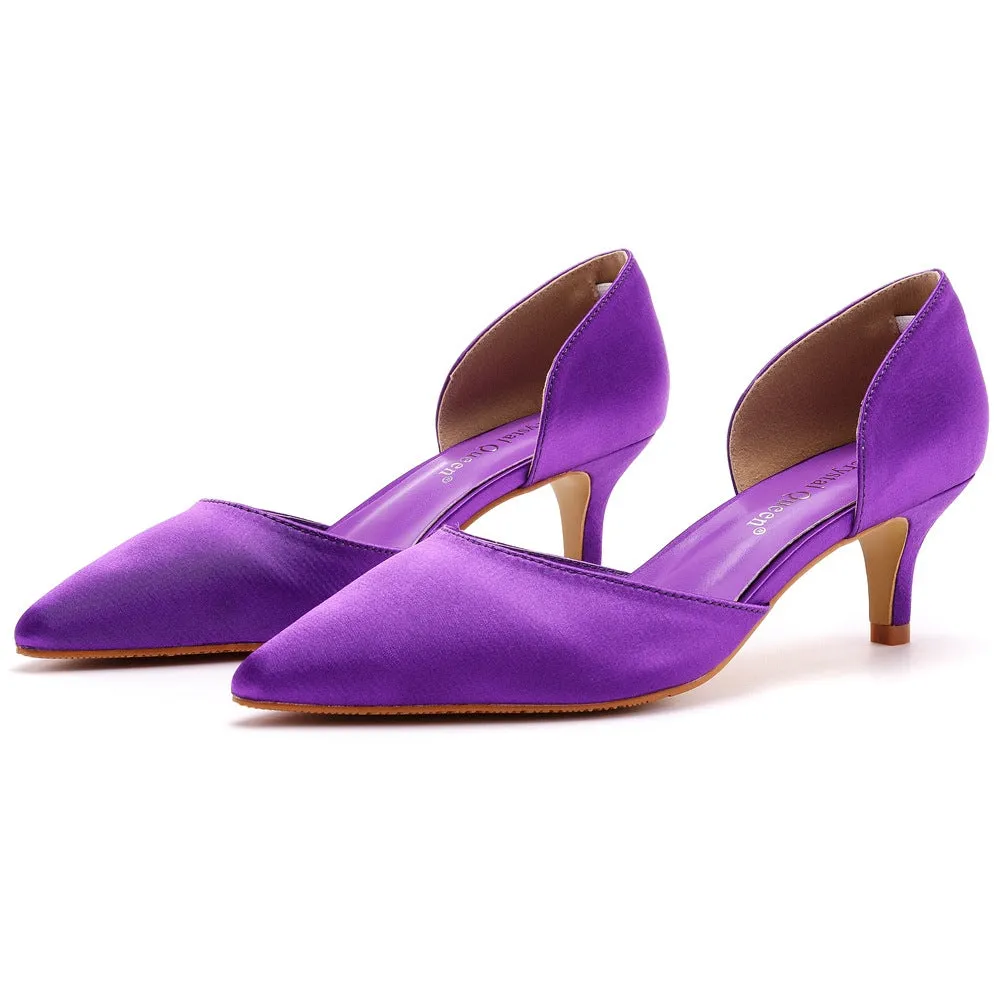 Pointed Toe Mid Cutout Two-Piece Slip On Kitten Heels