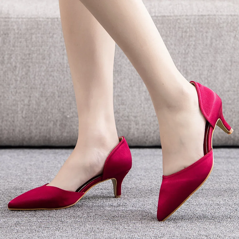 Pointed Toe Mid Cutout Two-Piece Slip On Kitten Heels