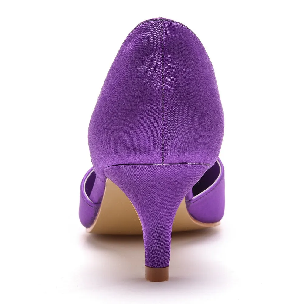 Pointed Toe Mid Cutout Two-Piece Slip On Kitten Heels