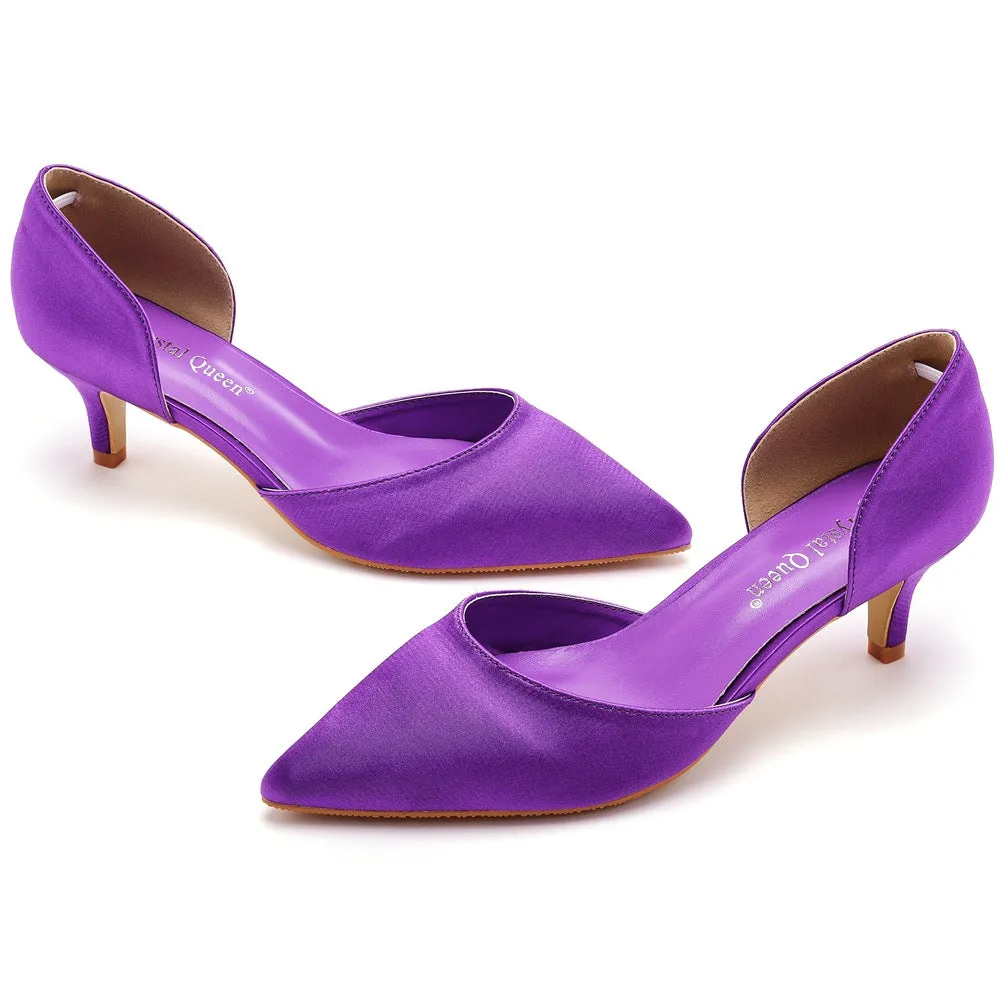 Pointed Toe Mid Cutout Two-Piece Slip On Kitten Heels