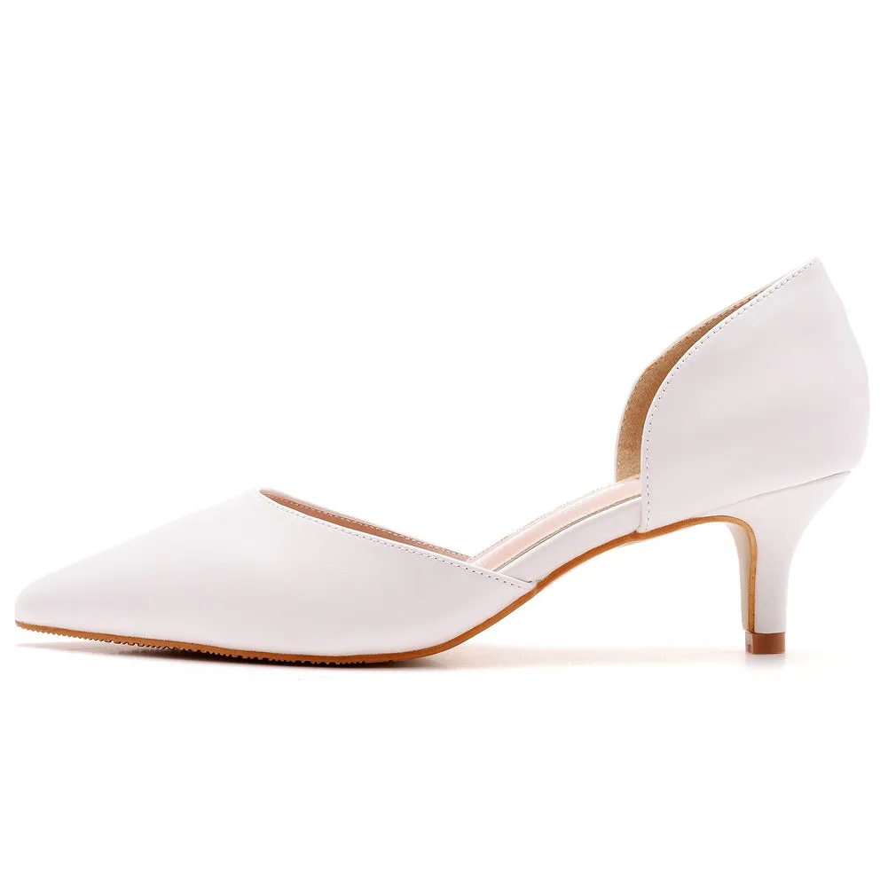 Pointed Toe Mid Cutout Two-Piece Slip On Kitten Heels