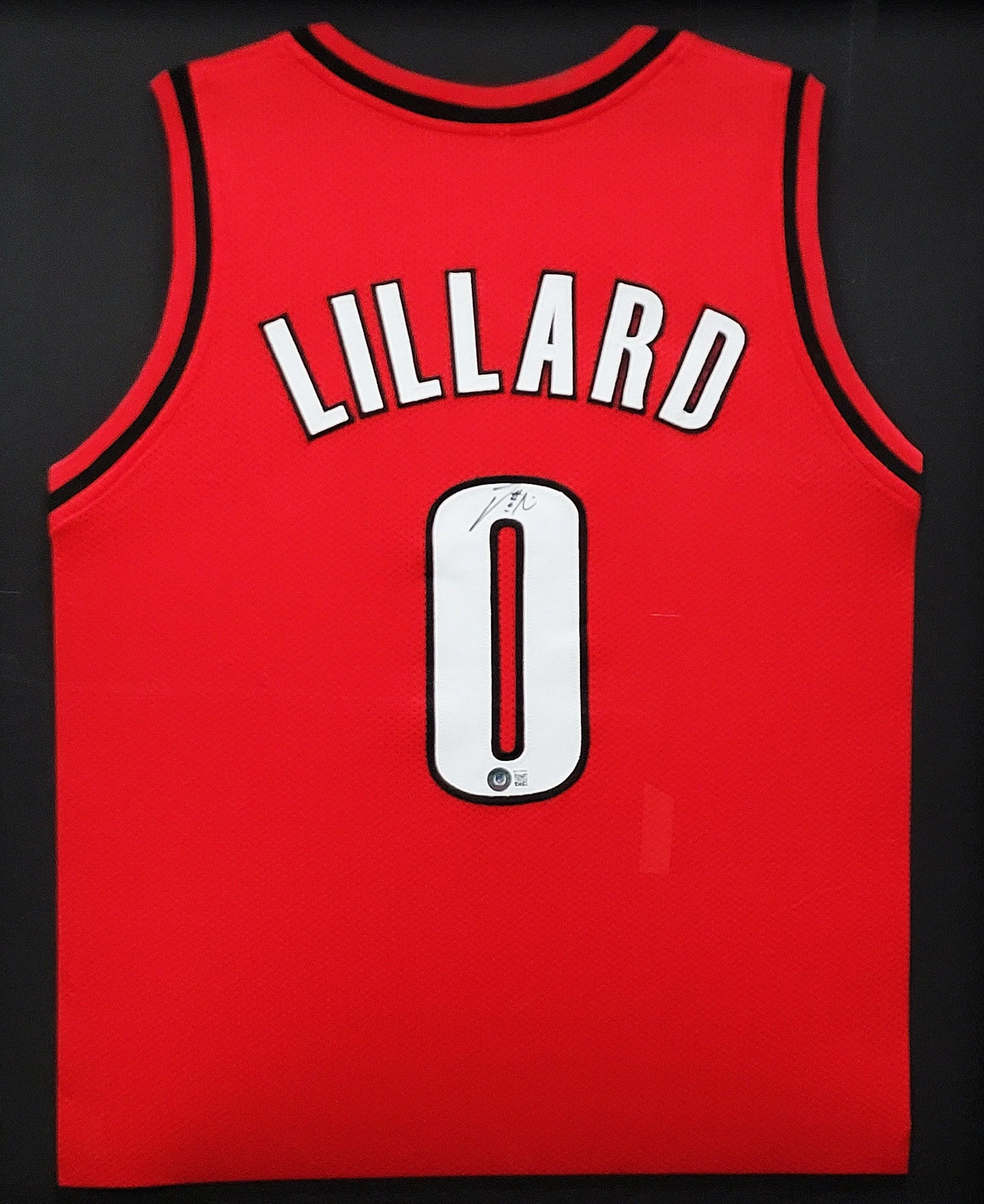 Portland Trail Blazers Damian Lillard Autographed Framed Red Jersey Beckett BAS Stock #202401