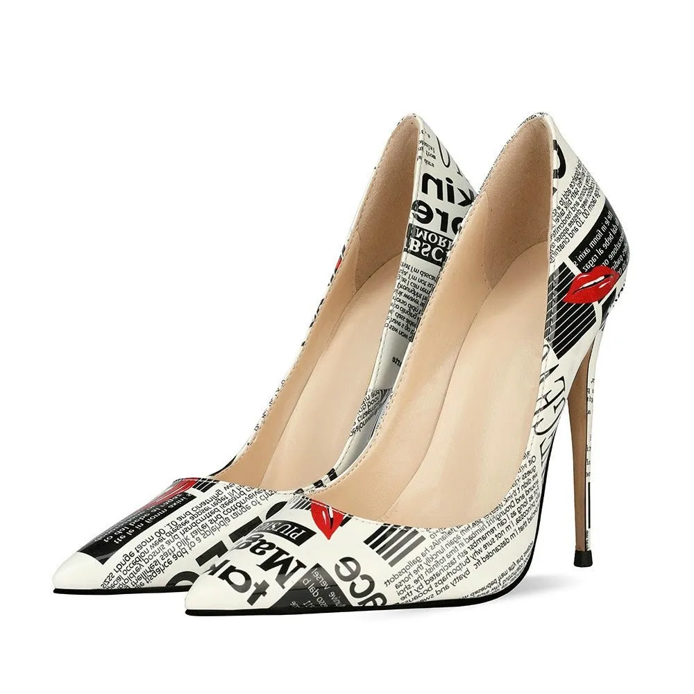 Pre Order:  Newspaper Print Stiletto Pumps