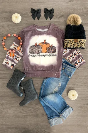 "Grateful Thankful Blessed" Leopard Pumpkin Top