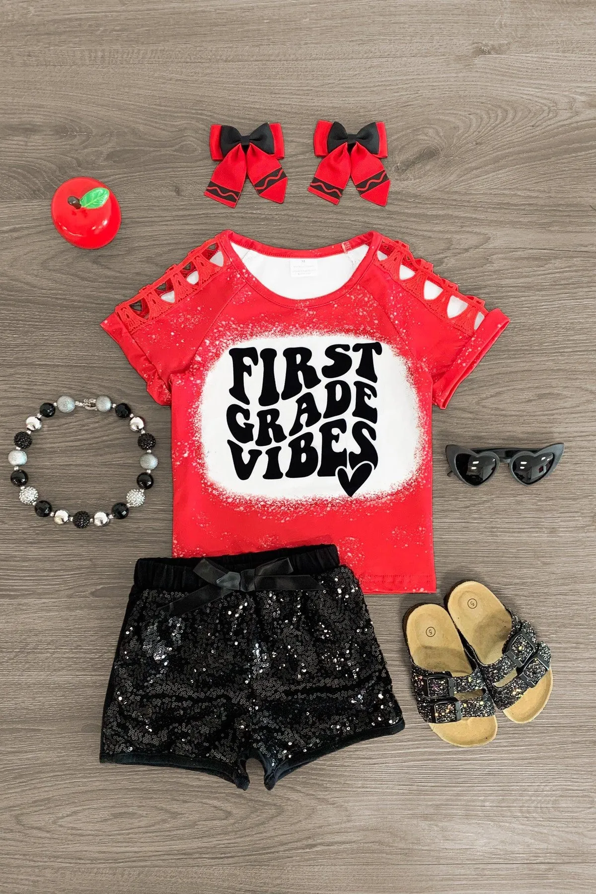 "Pre-K - Fifth Grade Vibes" Sequin Short Set