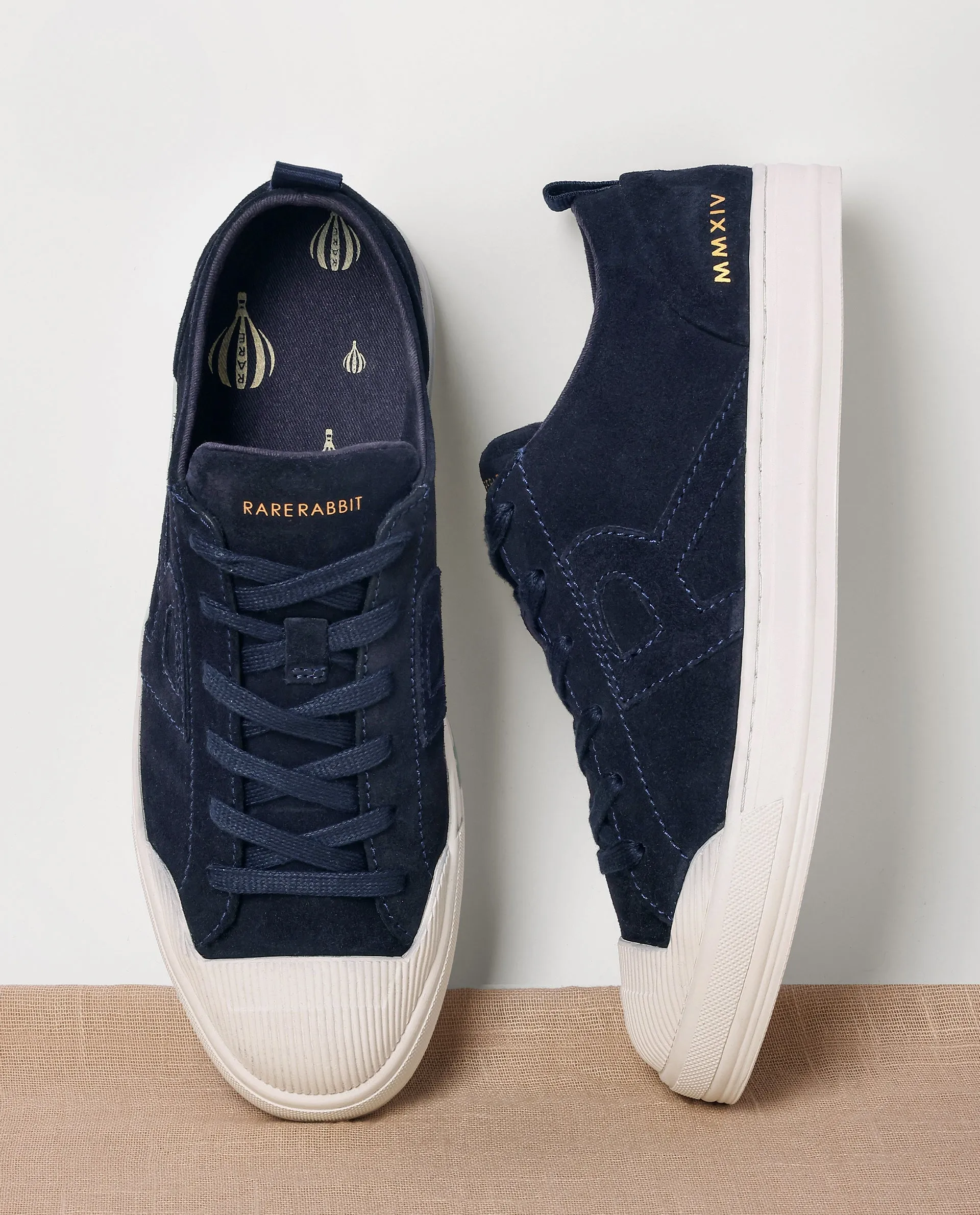 Rare Rabbit Mens Sauron Navy Round Toe Premium Suede Lace Up Low Top Sneaker Shoes