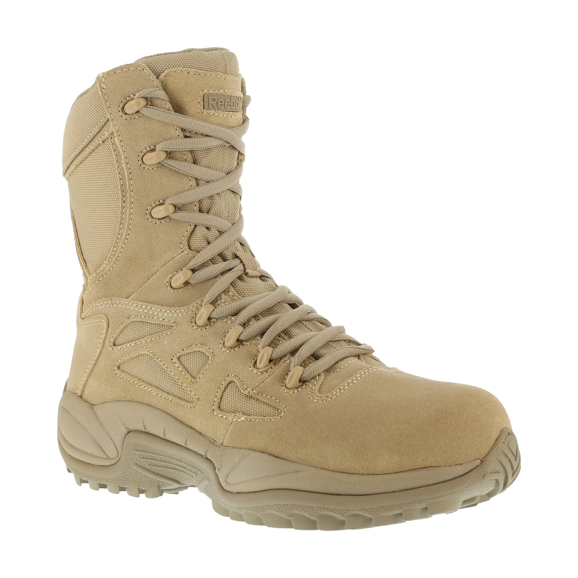 Reebok Mens Desert Tan Leather Military Boots Rapid Response 8in Zip