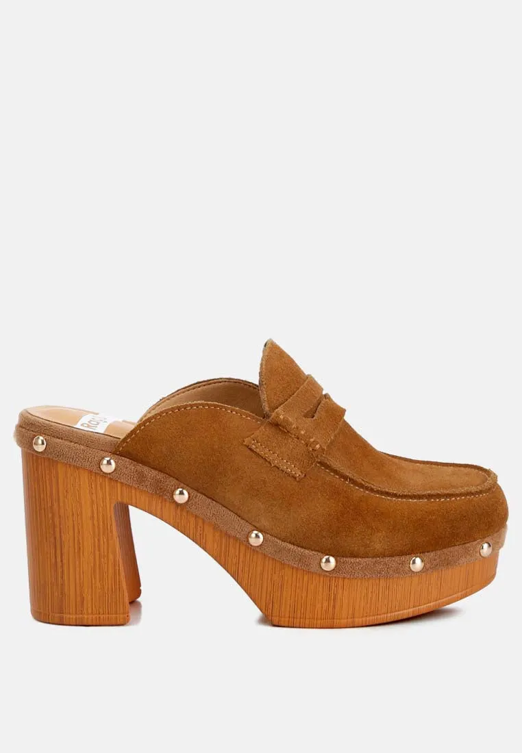 Riley Suede Platform Clogs In Tan