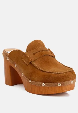 Riley Suede Platform Clogs In Tan