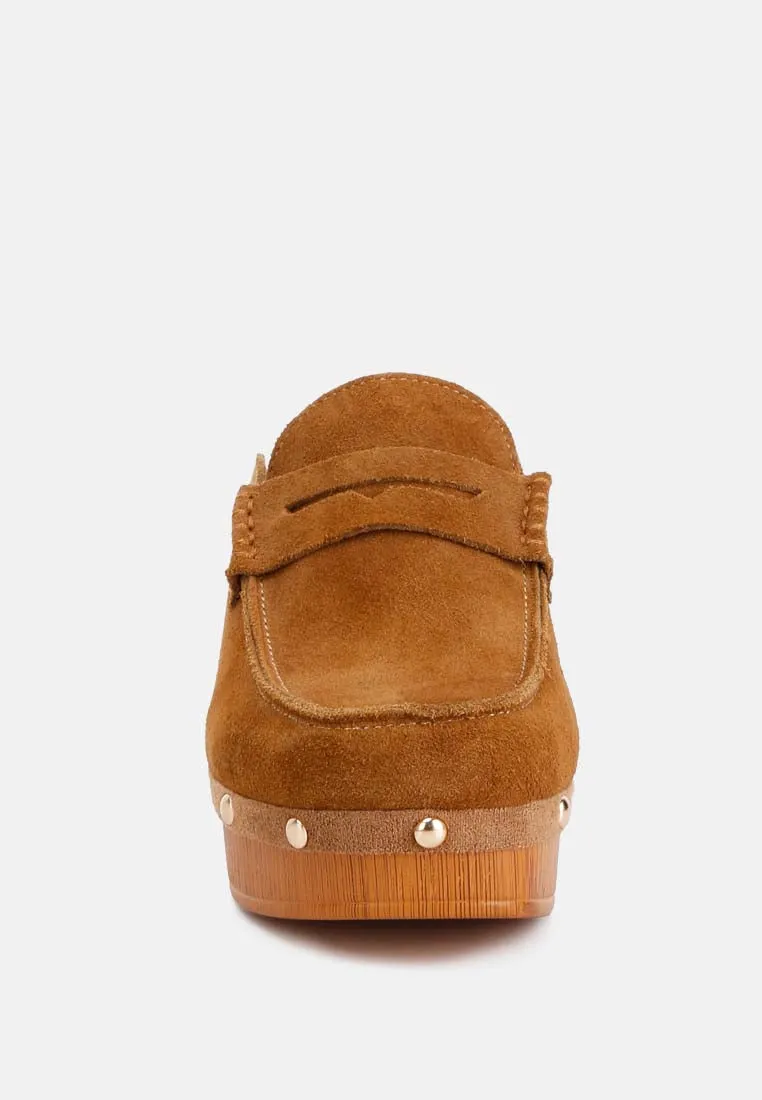 Riley Suede Platform Clogs In Tan