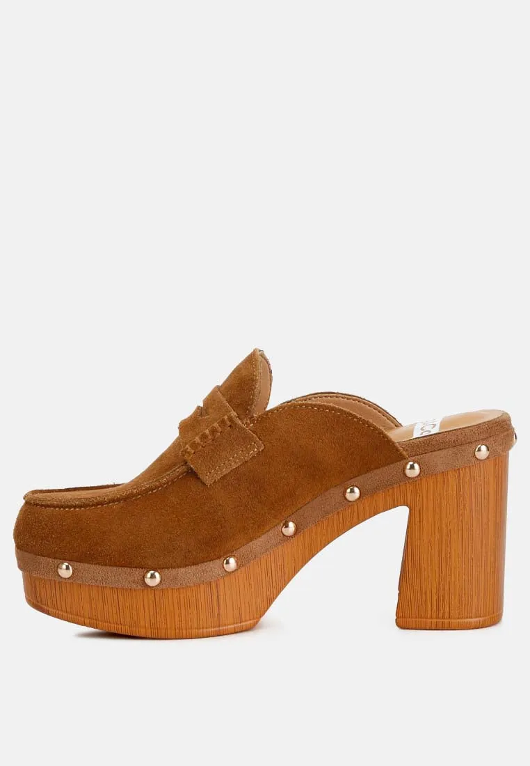 Riley Suede Platform Clogs In Tan