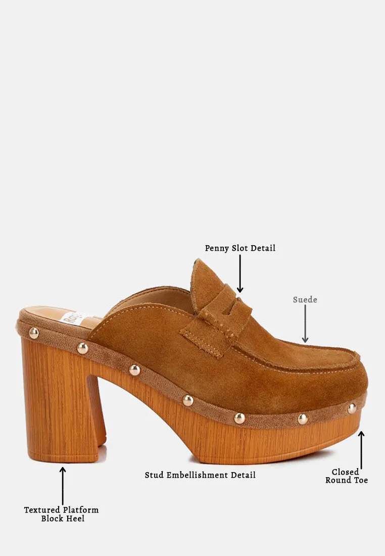 Riley Suede Platform Clogs In Tan