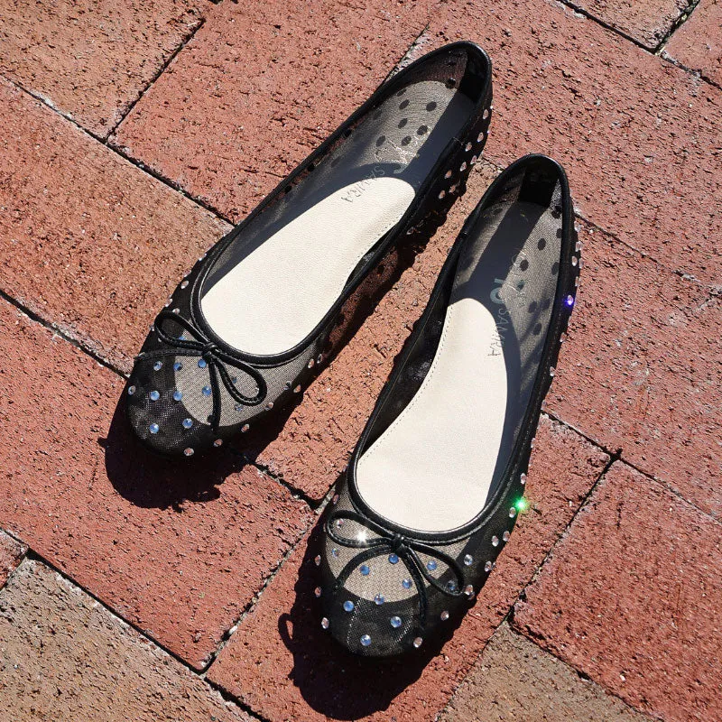 Sadie Ballet Flat in Black Crystal Mesh